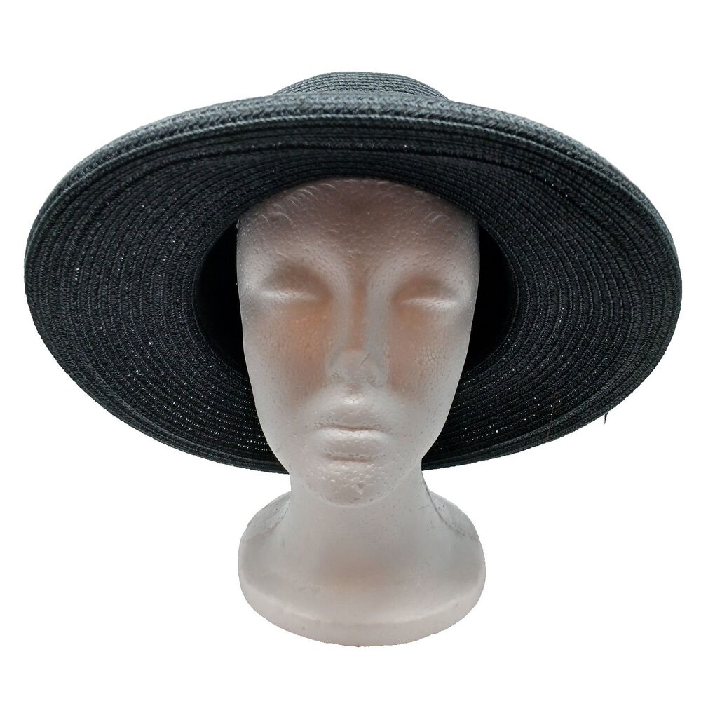 Betmar New York Black Straw Hat Wide Brim Paper Polyester Blend Classic